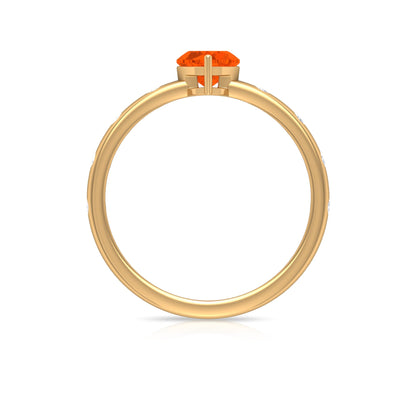 0.9 Carat Fire Opal Heart Engagement Ring with Diamond