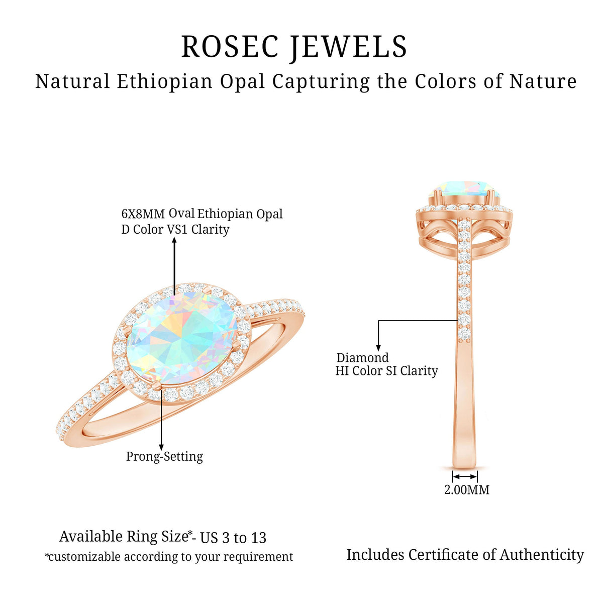 Genuine 1.2 Carat Oval Opalescent East West Engagement Ring with Diamond Halo