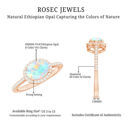 Genuine 1.2 Carat Oval Opalescent East West Engagement Ring with Diamond Halo