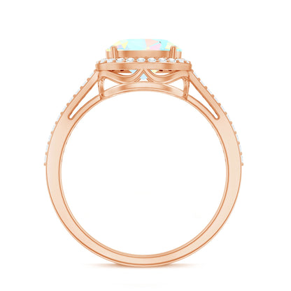 Genuine 1.2 Carat Oval Opalescent East West Engagement Ring with Diamond Halo