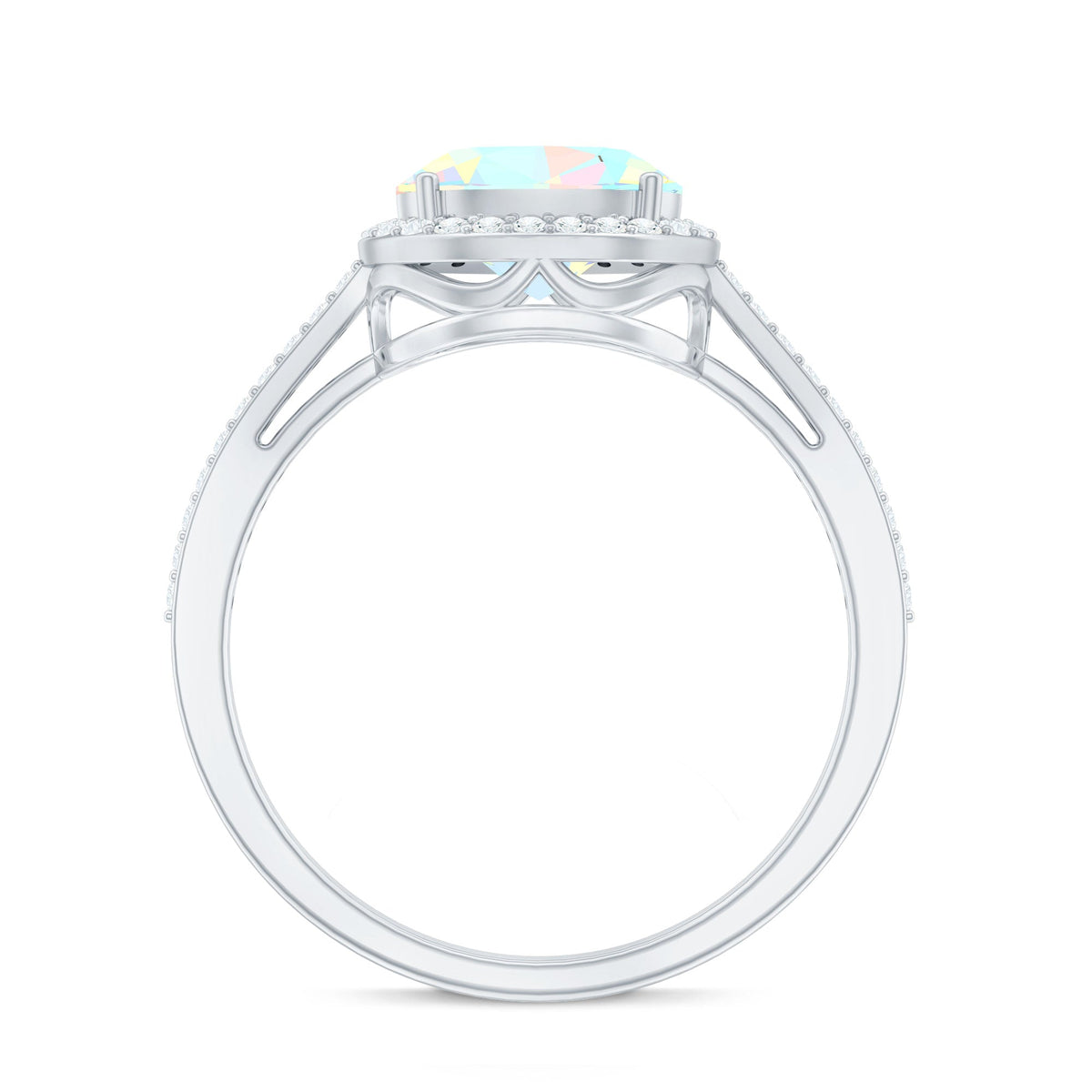 Genuine 1.2 Carat Oval Opalescent East West Engagement Ring with Diamond Halo