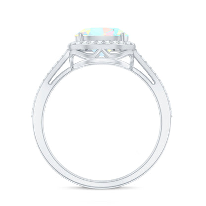 Genuine 1.2 Carat Oval Opalescent East West Engagement Ring with Diamond Halo