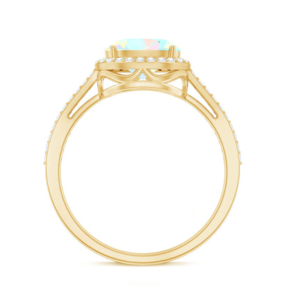 Genuine 1.2 Carat Oval Opalescent East West Engagement Ring with Diamond Halo