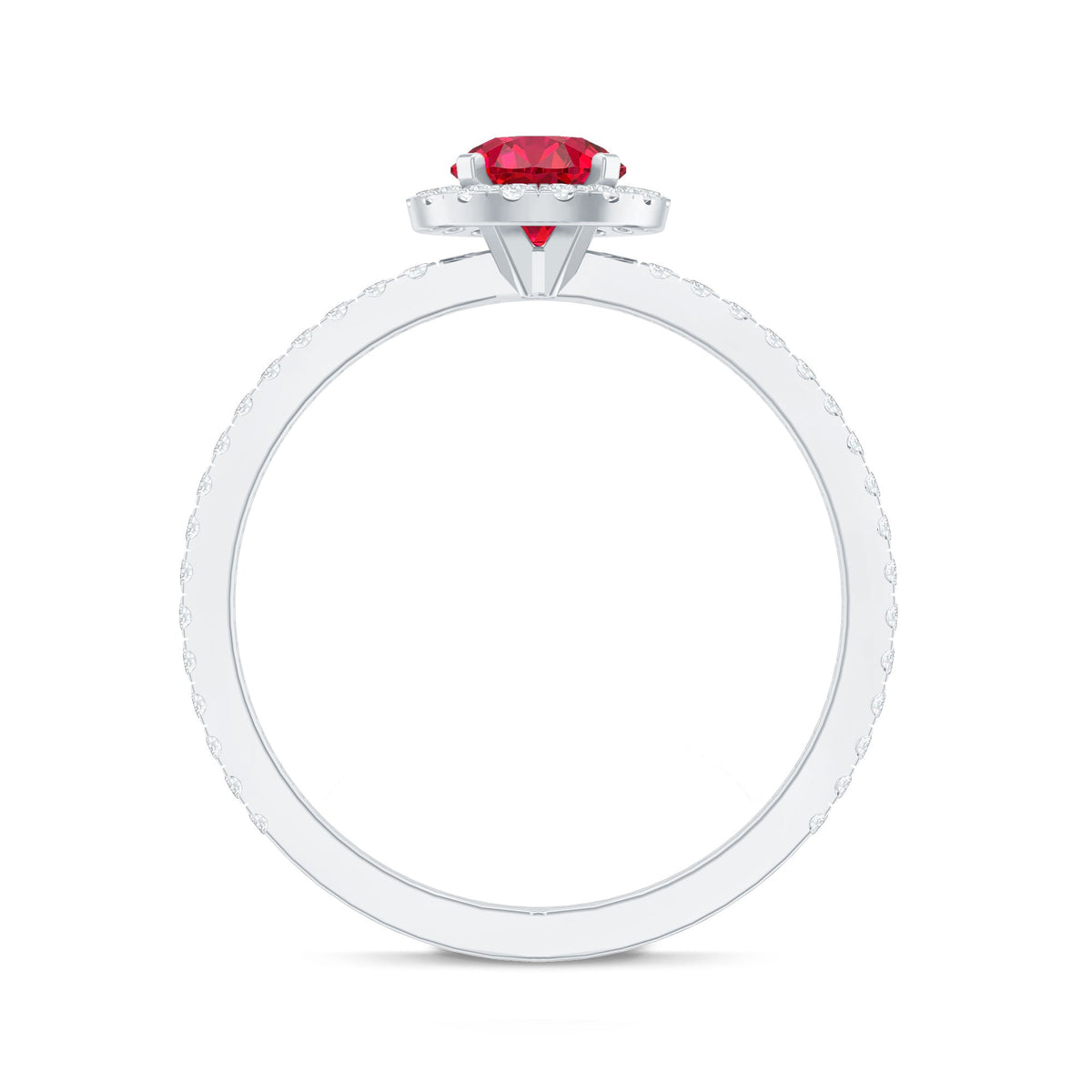 0.6 Carat Lab Created Ruby and Diamond Halo Engagement Ring
