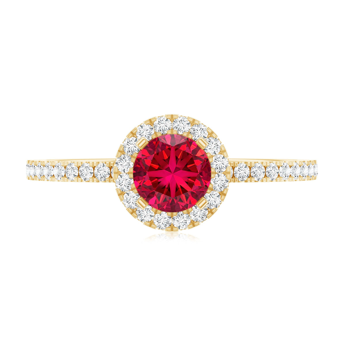 0.6 Carat Lab Created Ruby and Diamond Halo Engagement Ring