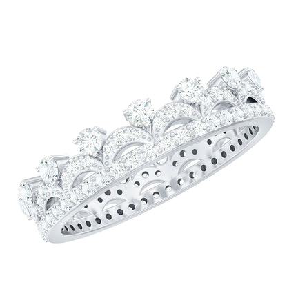 Round Cut Certified Moissanite Crown Wedding Band for Women