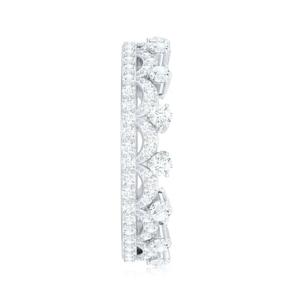 Round Cut Certified Moissanite Crown Wedding Band for Women