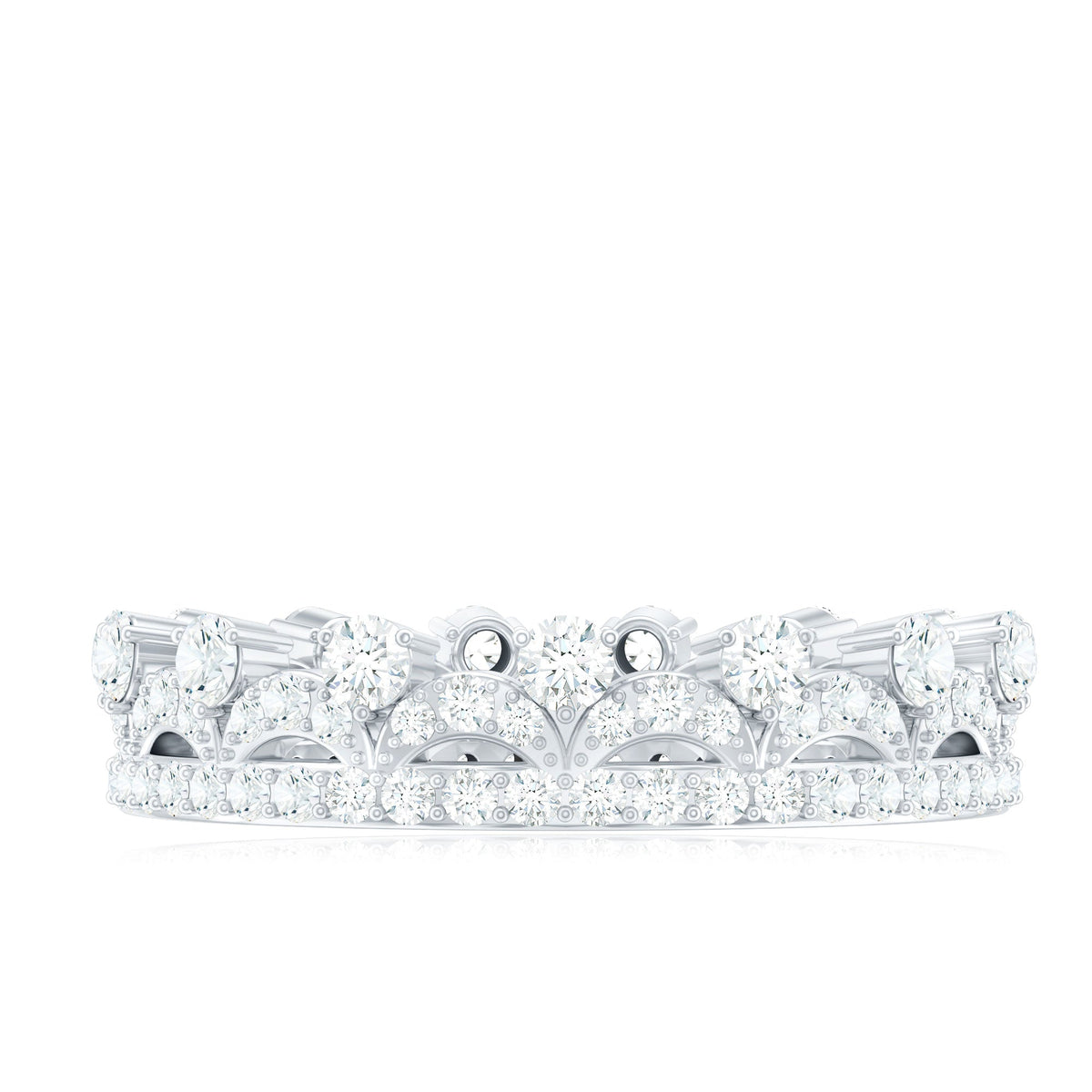 Round Cut Certified Moissanite Crown Wedding Band for Women