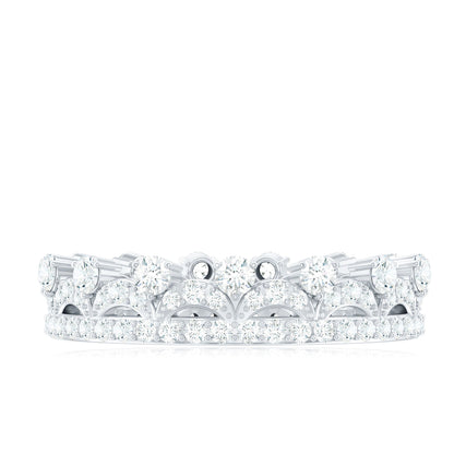 Round Cut Certified Moissanite Crown Wedding Band for Women