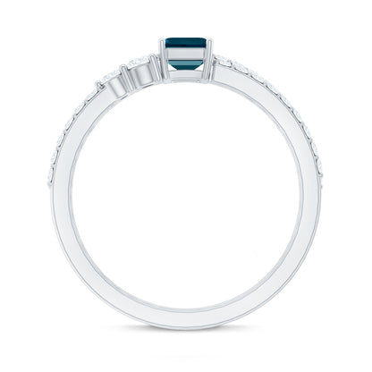 0.7 Carat Emerald Cut London Blue Topaz Wedding Ring Set with Diamond