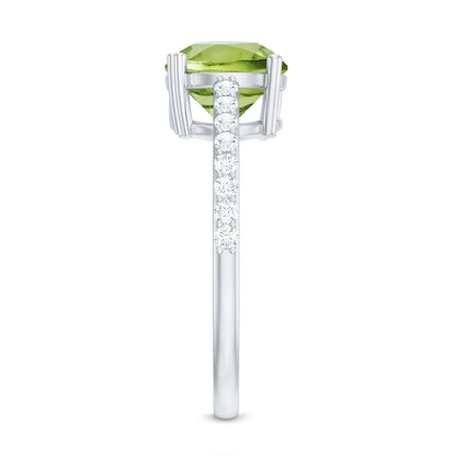 Natural 2 Carat Peridot Engagement Ring with Diamond