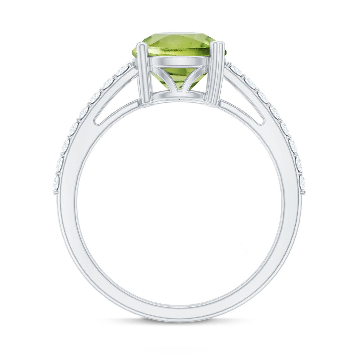 Natural 2 Carat Peridot Engagement Ring with Diamond