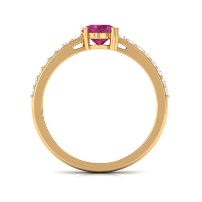 0.4 Carat Real Pink Tourmaline Solitaire Promise Ring with Diamond Side Stones