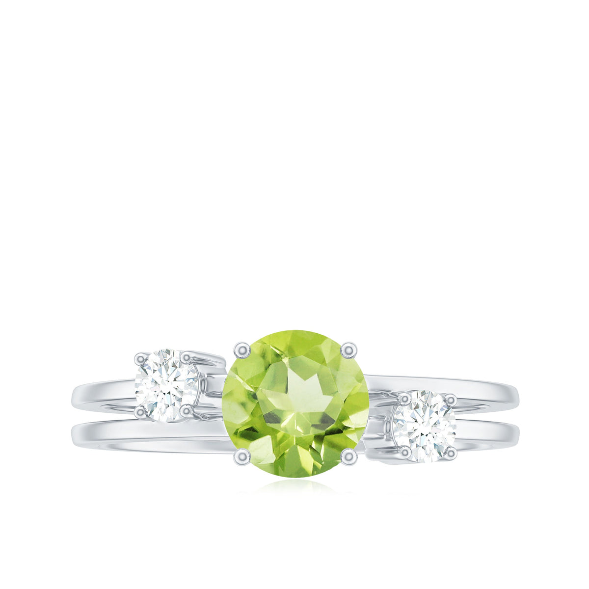 2 Carat Peridot Double Band Engagement Ring with Diamond