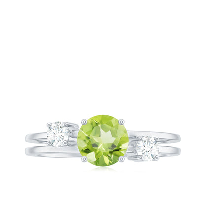2 Carat Peridot Double Band Engagement Ring with Diamond