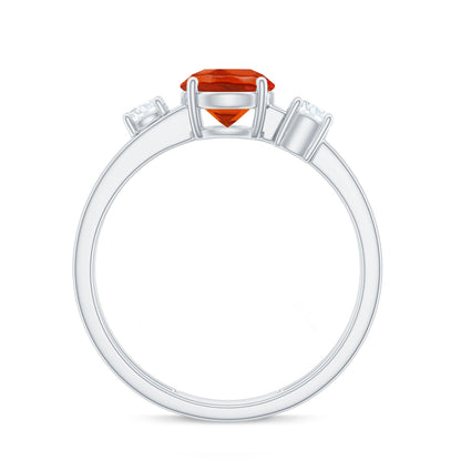 Double Band Engagement Ring with Fire Opal and Diamond