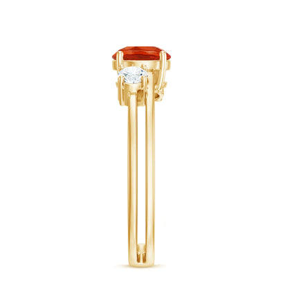 Double Band Engagement Ring with Fire Opal and Diamond