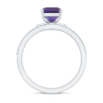 Natural 1.4 Carat Amethyst 3 Piece Bridal Ring Set with Diamond