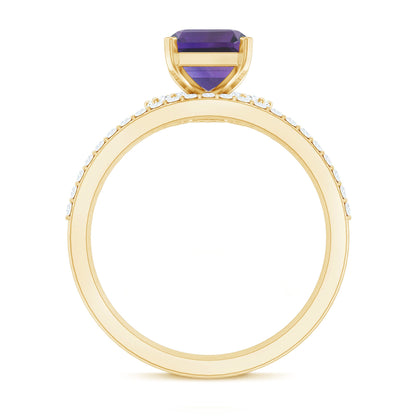 Natural 1.4 Carat Amethyst 3 Piece Bridal Ring Set with Diamond