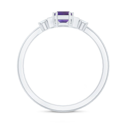 1.4 Carat Amethyst Emerald Cut Engagement Ring with Diamond
