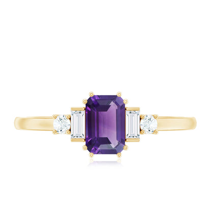 1.4 Carat Amethyst Emerald Cut Engagement Ring with Diamond