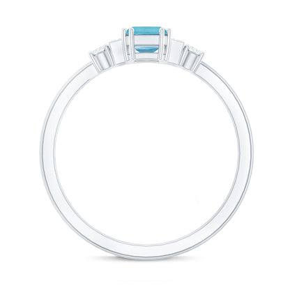Real 0.6 Carat Aquamarine Emerald Cut Engagement Ring with Diamond
