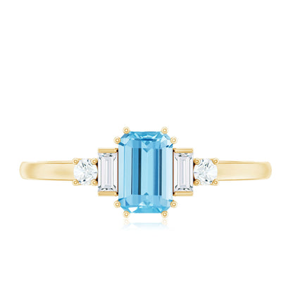 Real 0.6 Carat Aquamarine Emerald Cut Engagement Ring with Diamond
