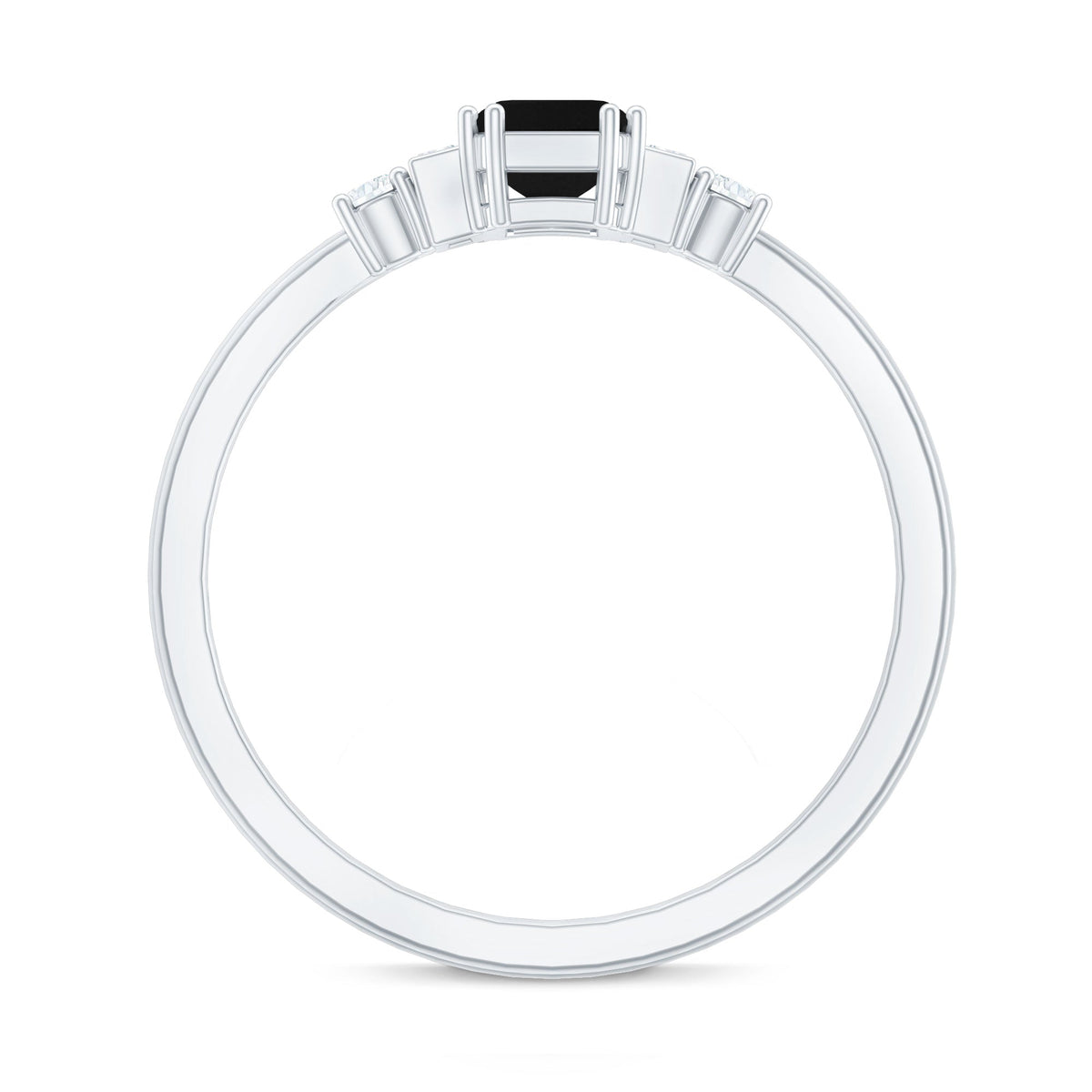 Emerald Cut Black Onyx Engagement Ring with Diamonds