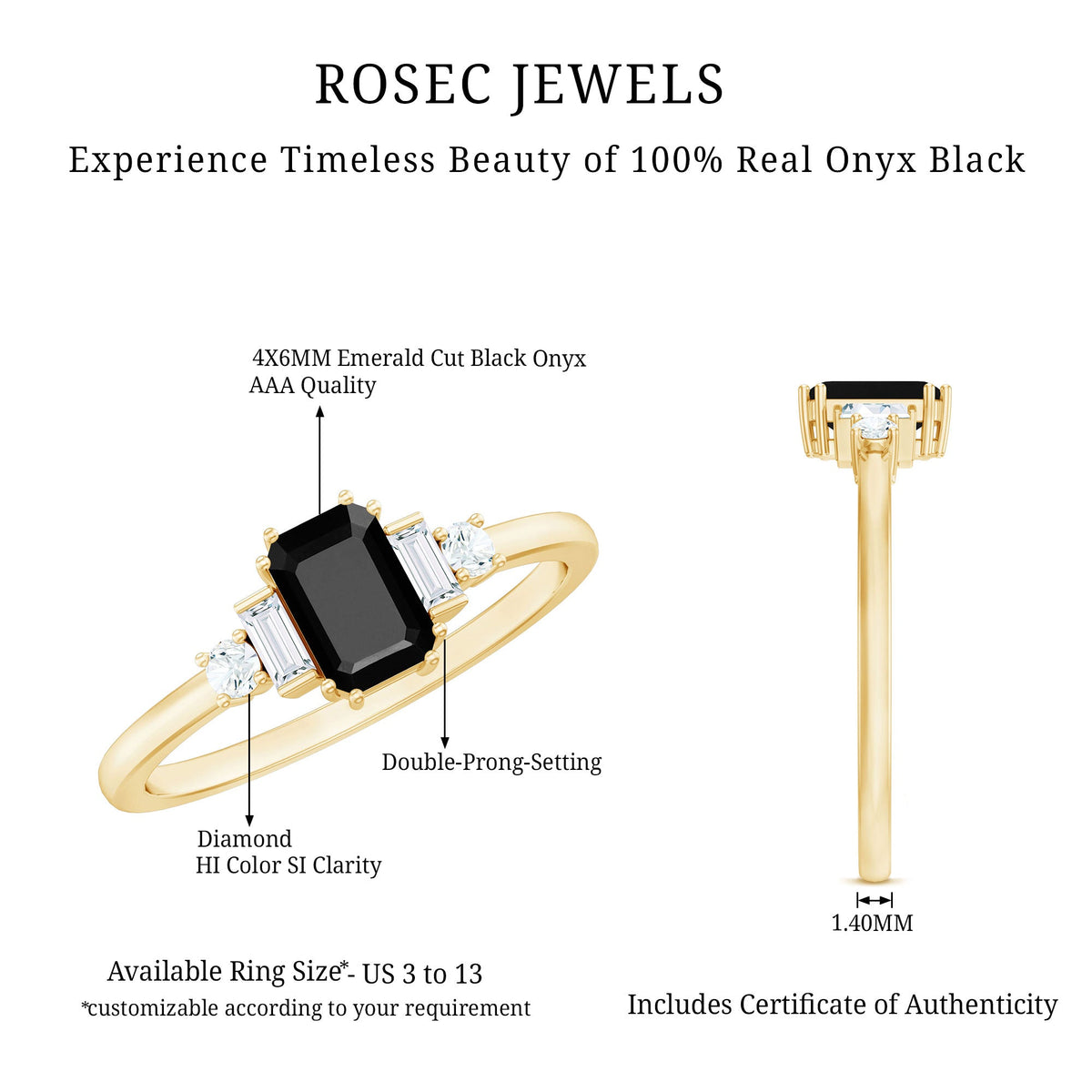 Emerald Cut Black Onyx Engagement Ring with Diamonds