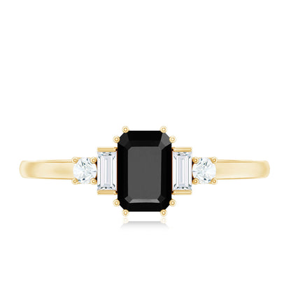 Emerald Cut Black Onyx Engagement Ring with Diamonds