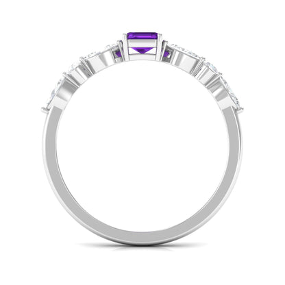 Genuine 1.4 Carat Amethyst Emerald Cut Engagement Ring with Diamond