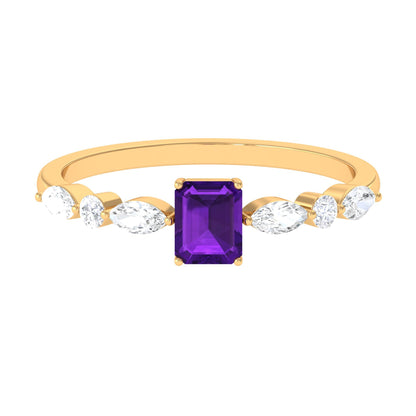Genuine 1.4 Carat Amethyst Emerald Cut Engagement Ring with Diamond