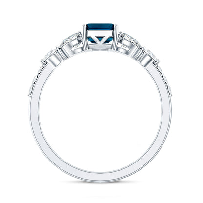 Genuine 2.2 Carat Emerald Cut London Blue Topaz Engagement Ring with Diamond