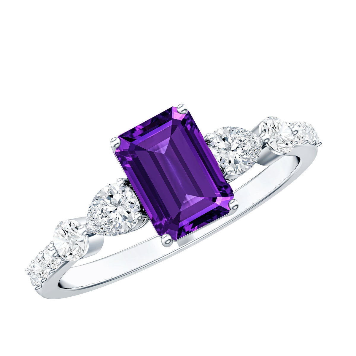 Real 1.4 Carat Emerald Cut Amethyst Engagement Ring with Moissanite