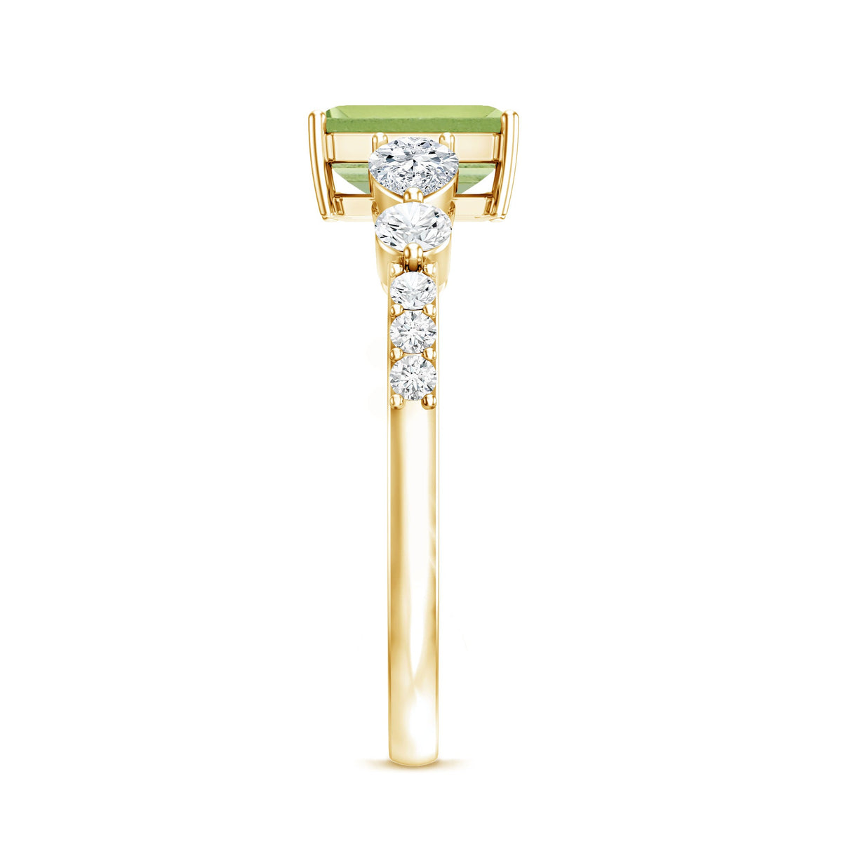 Natural 1.8 Carat Peridot Emerald Cut Engagement Ring with Side Stones