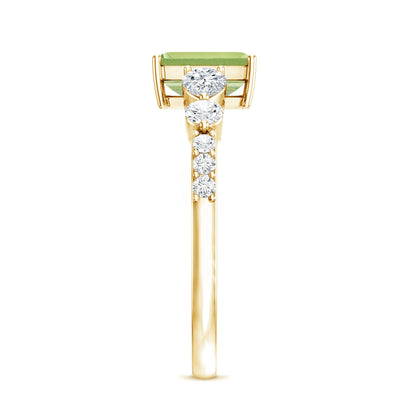 Natural 1.8 Carat Peridot Emerald Cut Engagement Ring with Side Stones