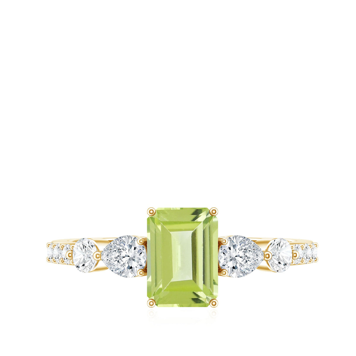 Natural 1.8 Carat Peridot Emerald Cut Engagement Ring with Side Stones