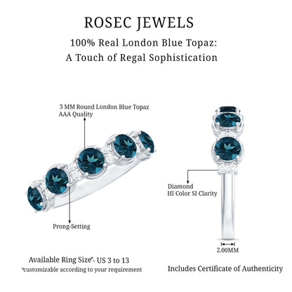 Round London Blue Topaz and Diamond Half Eternity Band