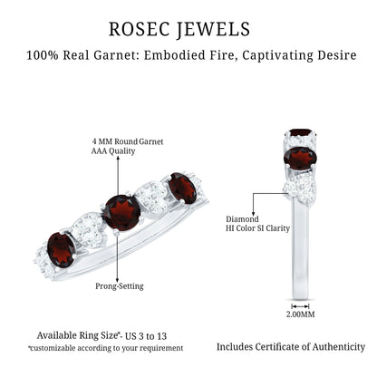 Certified Real Garnet Diamond Heart Eternity Ring for Anniversary