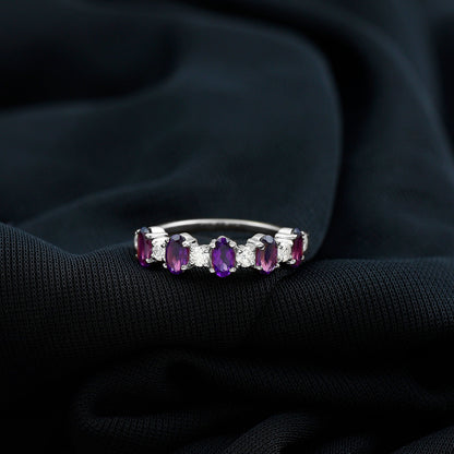 Natural Oval Amethyst Diamond Half Eternity Ring for Women