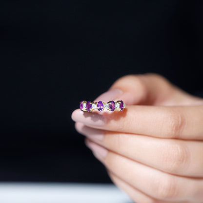 Natural Oval Amethyst Diamond Half Eternity Ring for Women