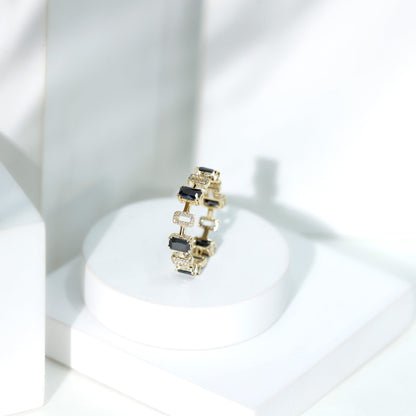 Contemporary Emerald Cut Onyx and Diamond Wedding Band
