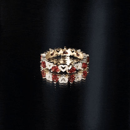 Natural Garnet Diamond Heart Eternity Ring for Anniversary