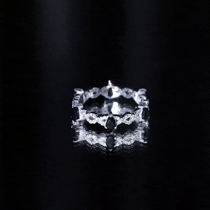 Pear Shaped Black Onyx and Diamond Crossover Wedding Band
