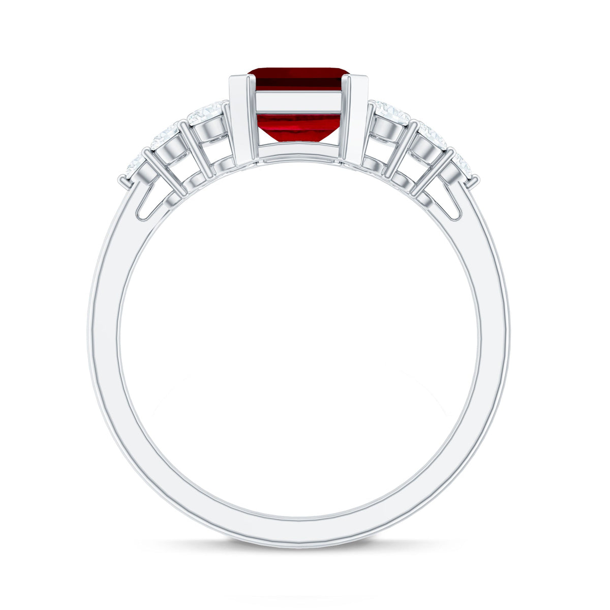 Certified 2.2 Carat Lab Grown Ruby Emerald Cut Engagement Ring with Real Diamond