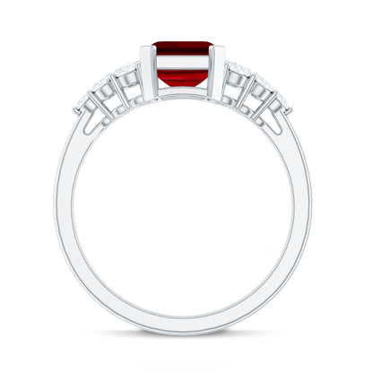 Certified 2.2 Carat Lab Grown Ruby Emerald Cut Engagement Ring with Real Diamond