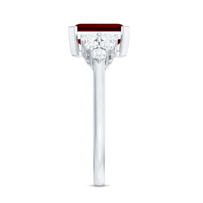 Certified 2.2 Carat Lab Grown Ruby Emerald Cut Engagement Ring with Real Diamond