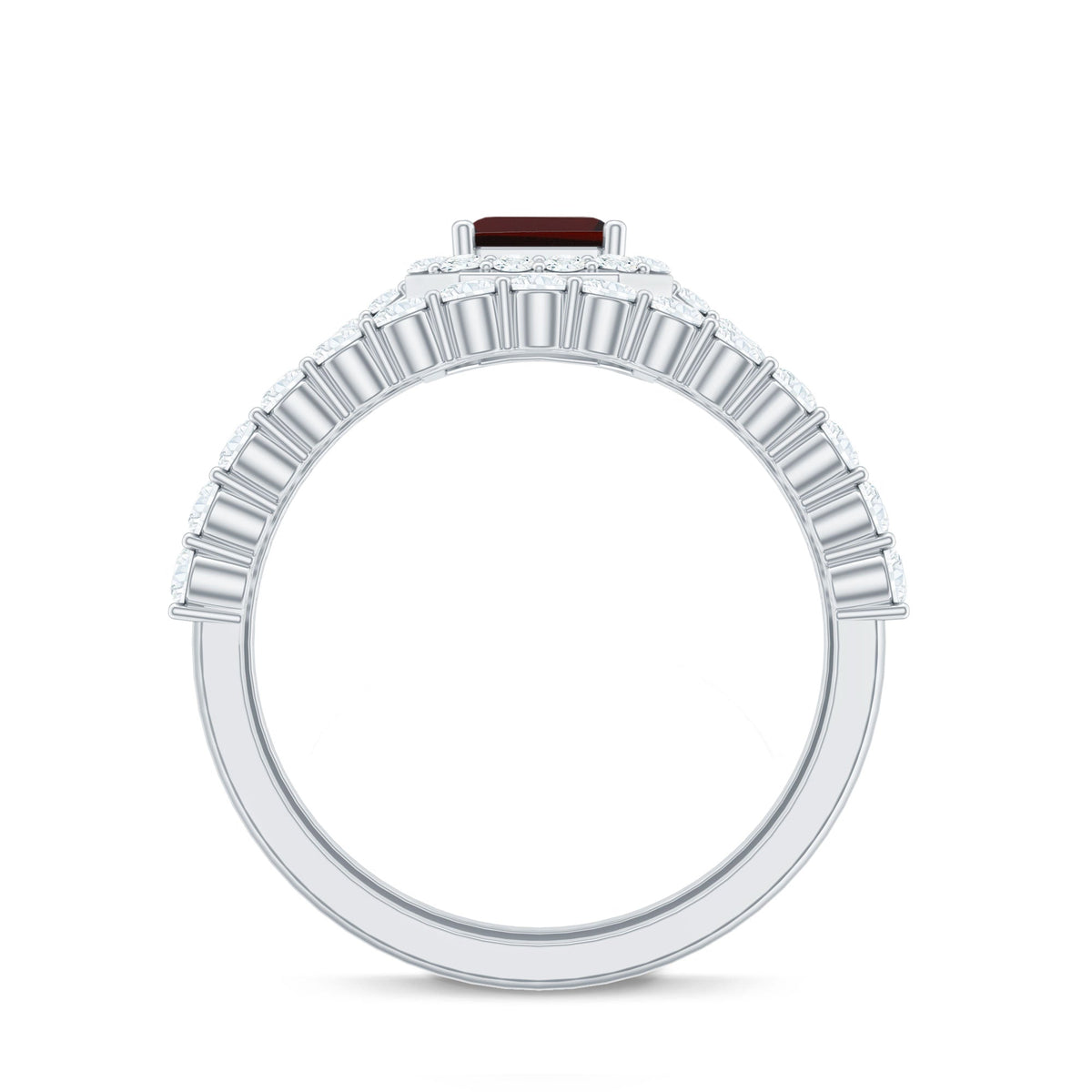 Genuine 2 Carat Emerald Cut Garnet Moissanite Wedding Ring Set of 2