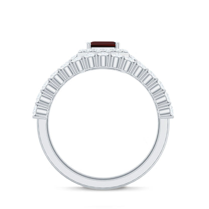 Genuine 2 Carat Emerald Cut Garnet Moissanite Wedding Ring Set of 2