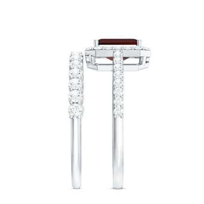 Genuine 2 Carat Emerald Cut Garnet Moissanite Wedding Ring Set of 2